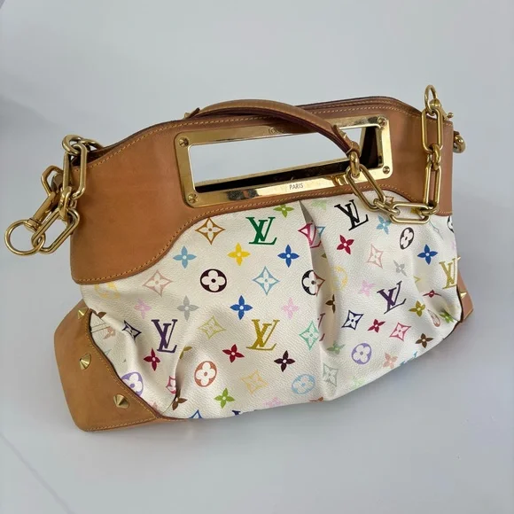 LOUIS VUITTON x TAKASHI MURAKAMI WHITE MULTICOLORE JUDY MM BAG - Picture 1 of 9